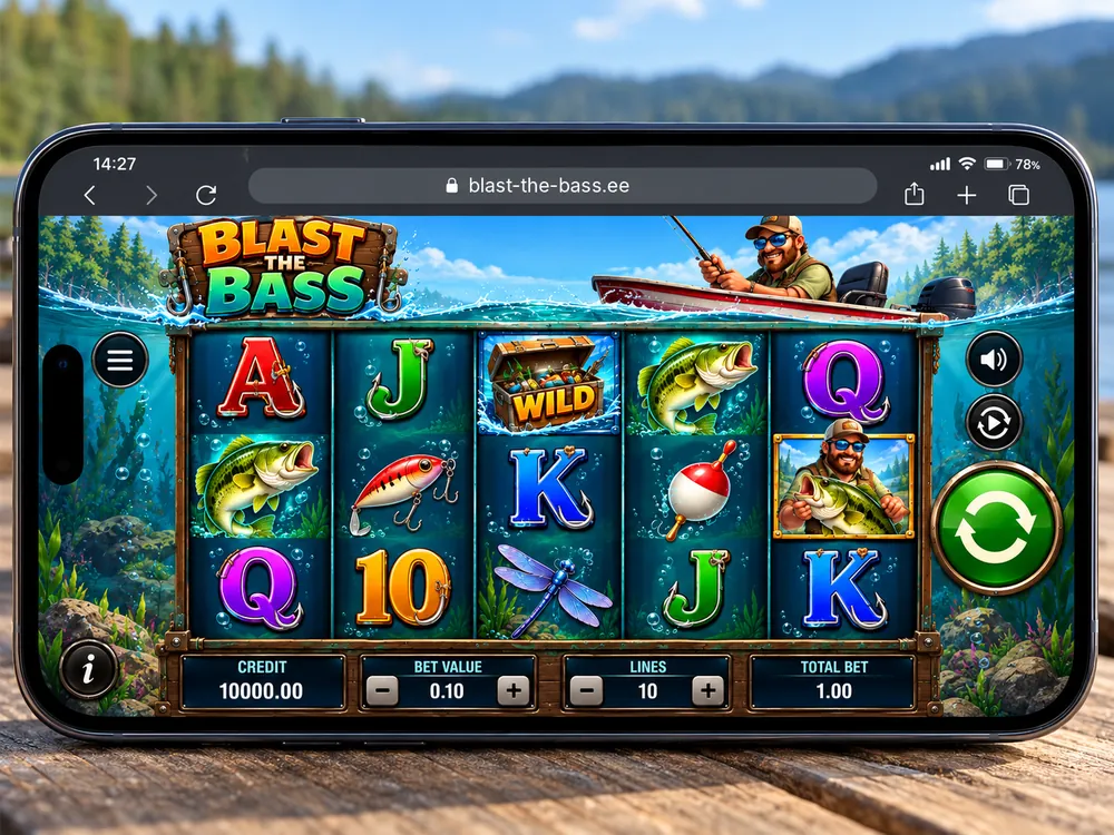 Blast the Bass demo iPhone'is rõhtpaigutuses Safari brauseris